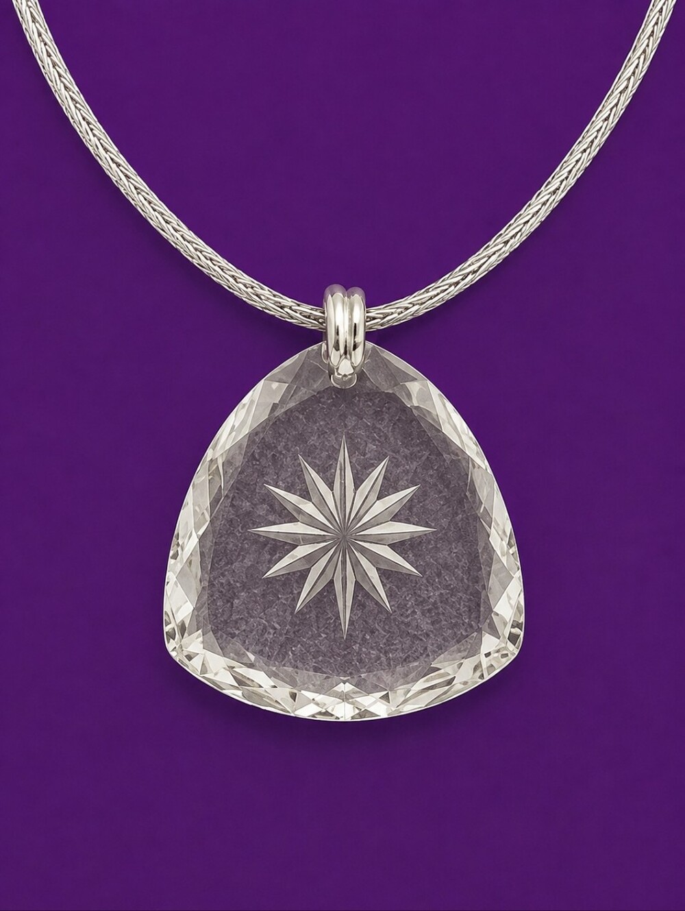 GORHAM Sterling Silver Lead Crystal Faceted Snowflake Pendant Chain Necklace